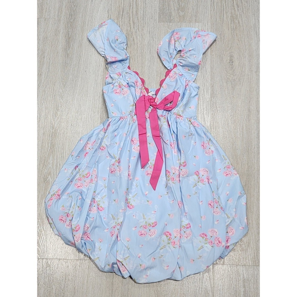 Rareraw Tutu Dress Womens S Sky Blue Pink Floral Flutter Polyester Off-Shoulder